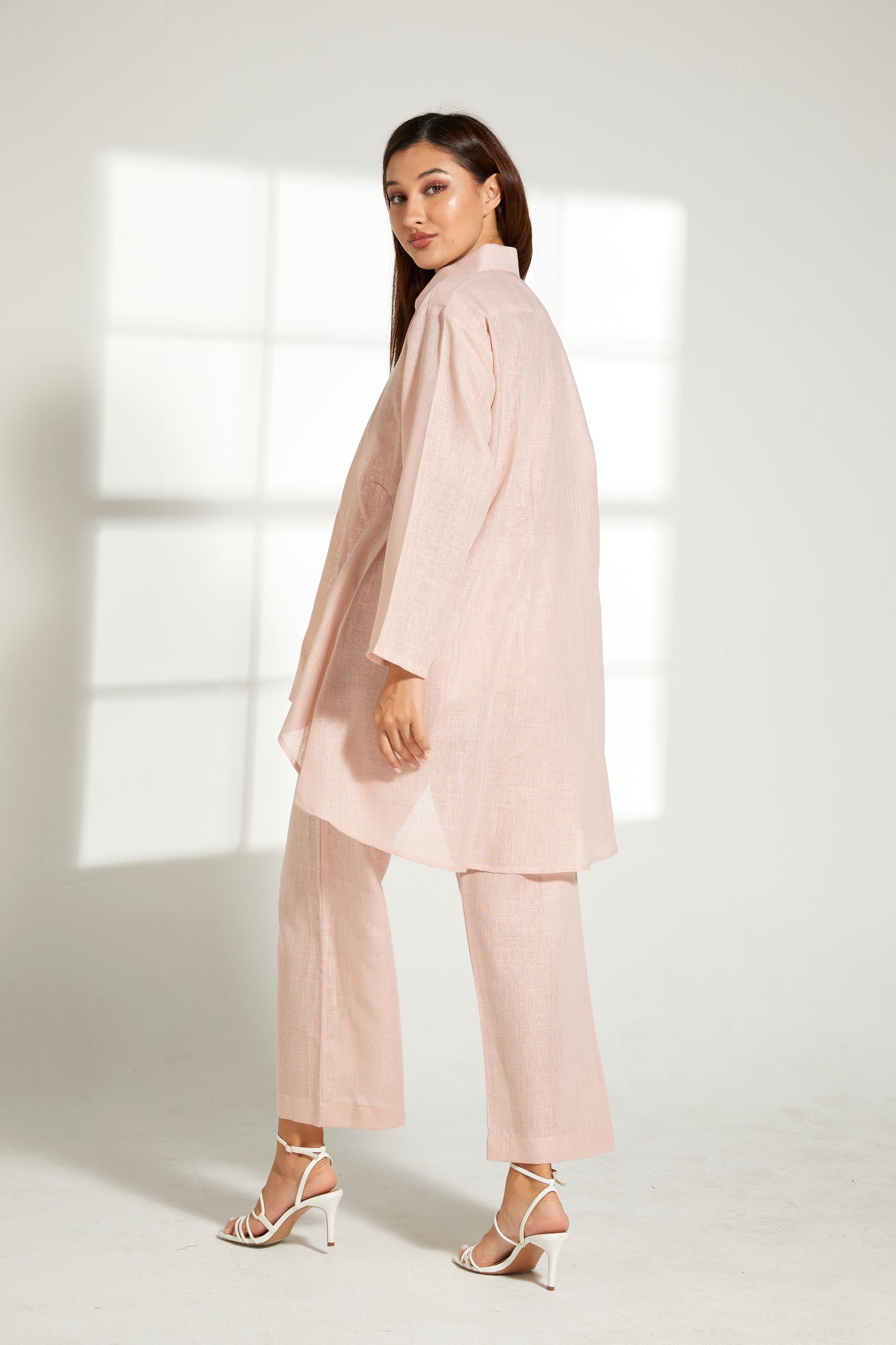 MOiSTREET Peach Linen Fabric With  Top and Pants Set (7822110687459)