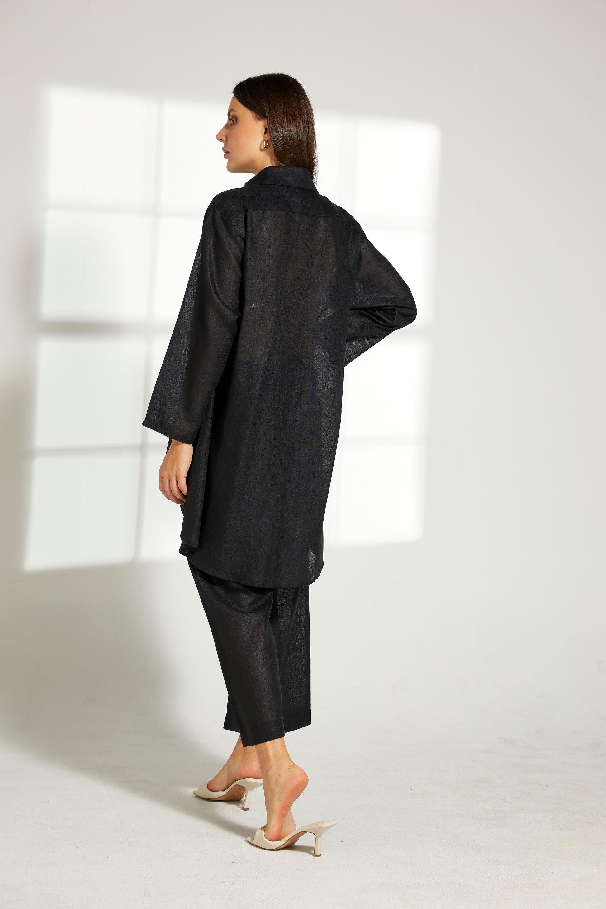 MOiSTREET Black Linen Fabric With  Top and Pants Set (7822105772259)