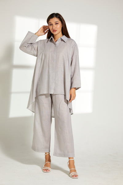 MOiSTREET Grey Linen Fabric With  Top and Pants Set (7822100496611)