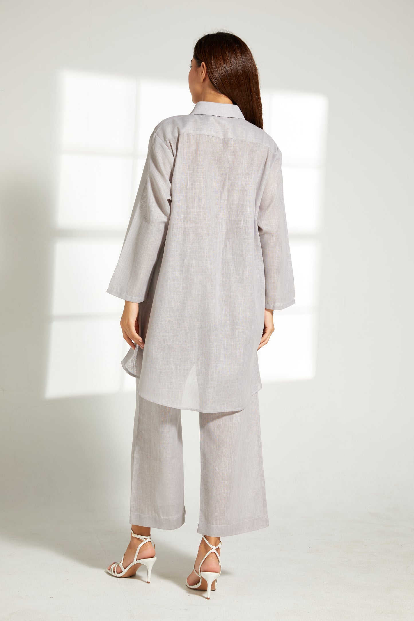 MOiSTREET Grey Linen Fabric With  Top and Pants Set (7822100496611)