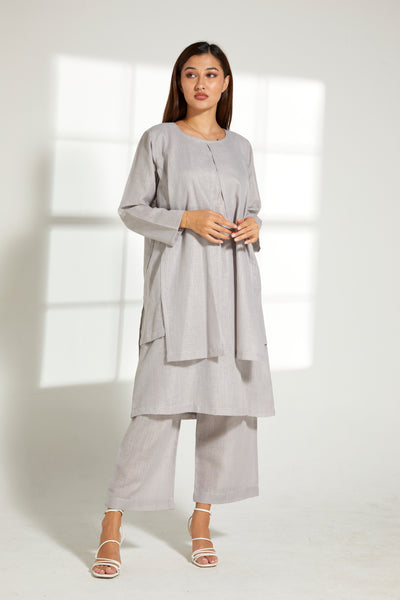 MOiSTREET Grey Linen Fabric Top and Pants Set (7849650389219)
