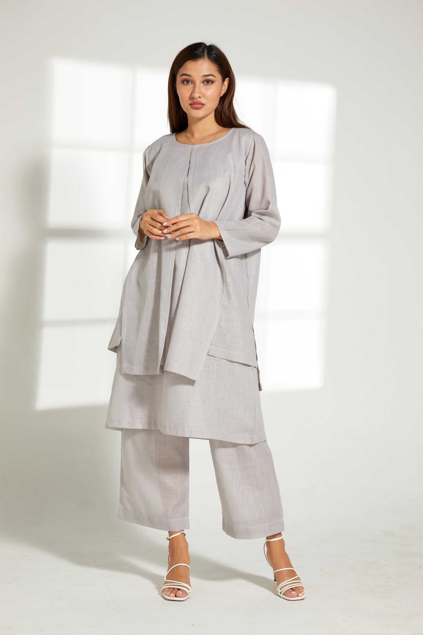 MOiSTREET Grey Linen Fabric Top and Pants Set (7849650389219)