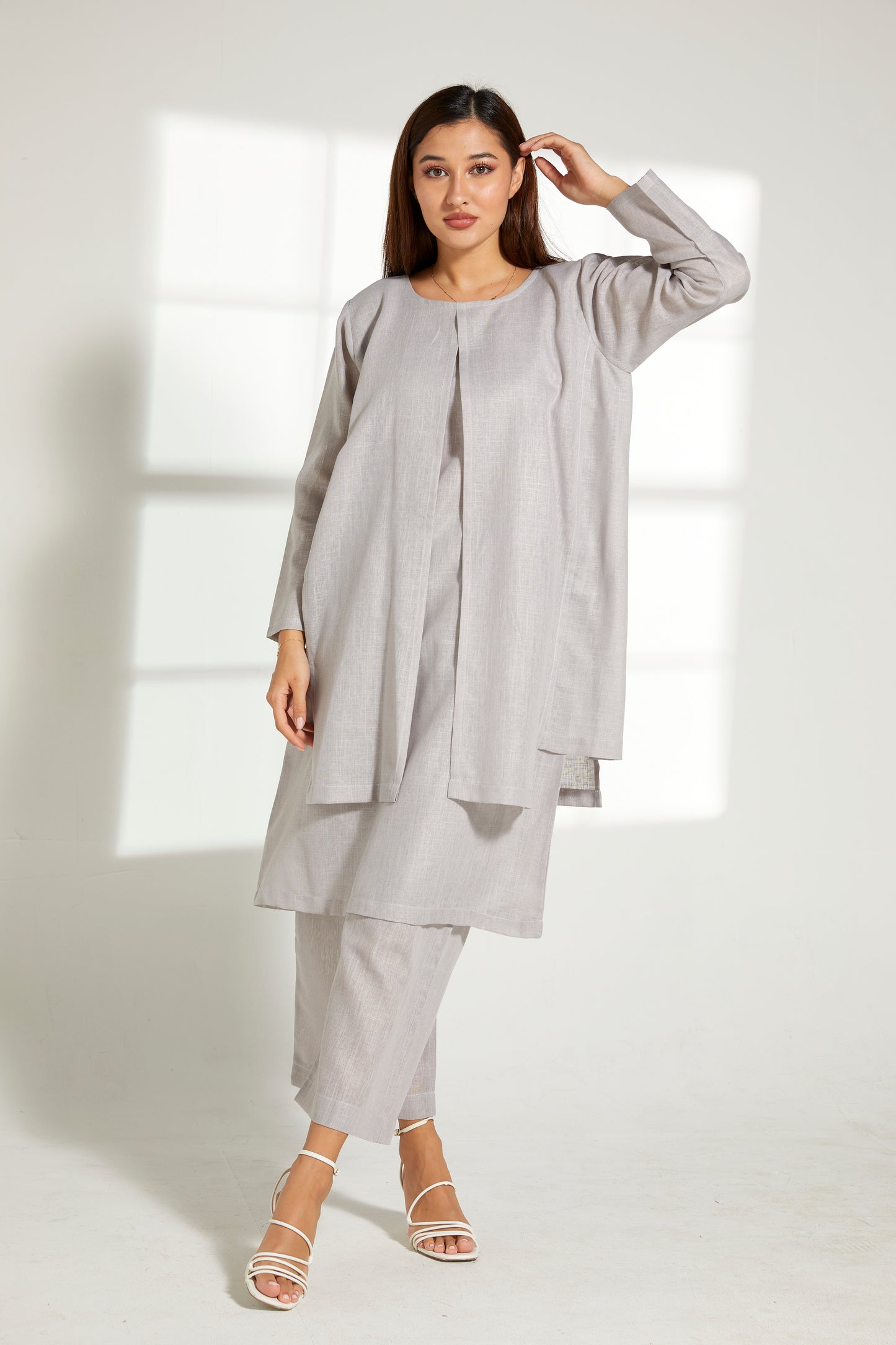 MOiSTREET Grey Linen Fabric Top and Pants Set (7849650389219)