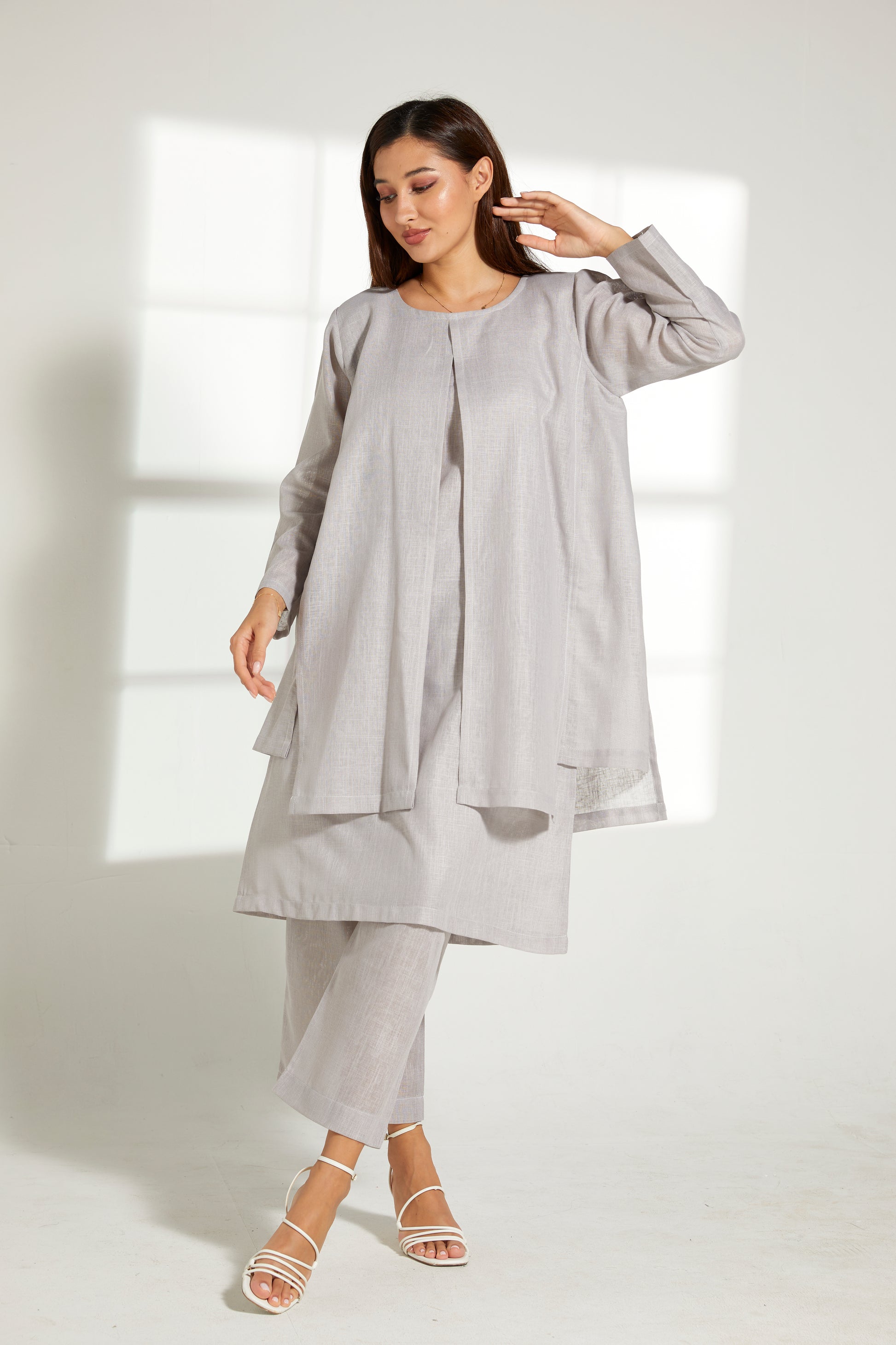 MOiSTREET Grey Linen Fabric Top and Pants Set (7849650389219)