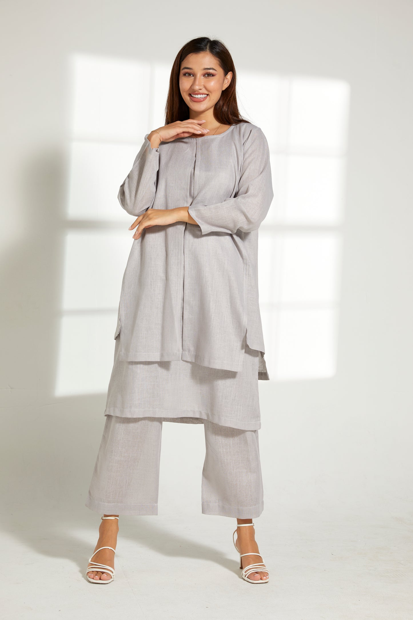 MOiSTREET Grey Linen Fabric Top and Pants Set (7849650389219)