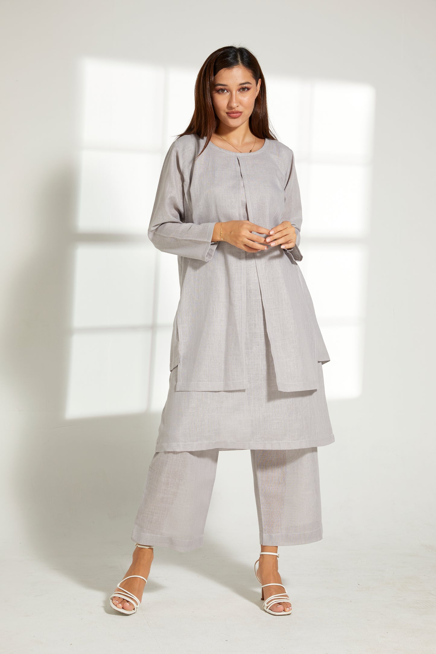 MOiSTREET Grey Linen Fabric Top and Pants Set (7849650389219)