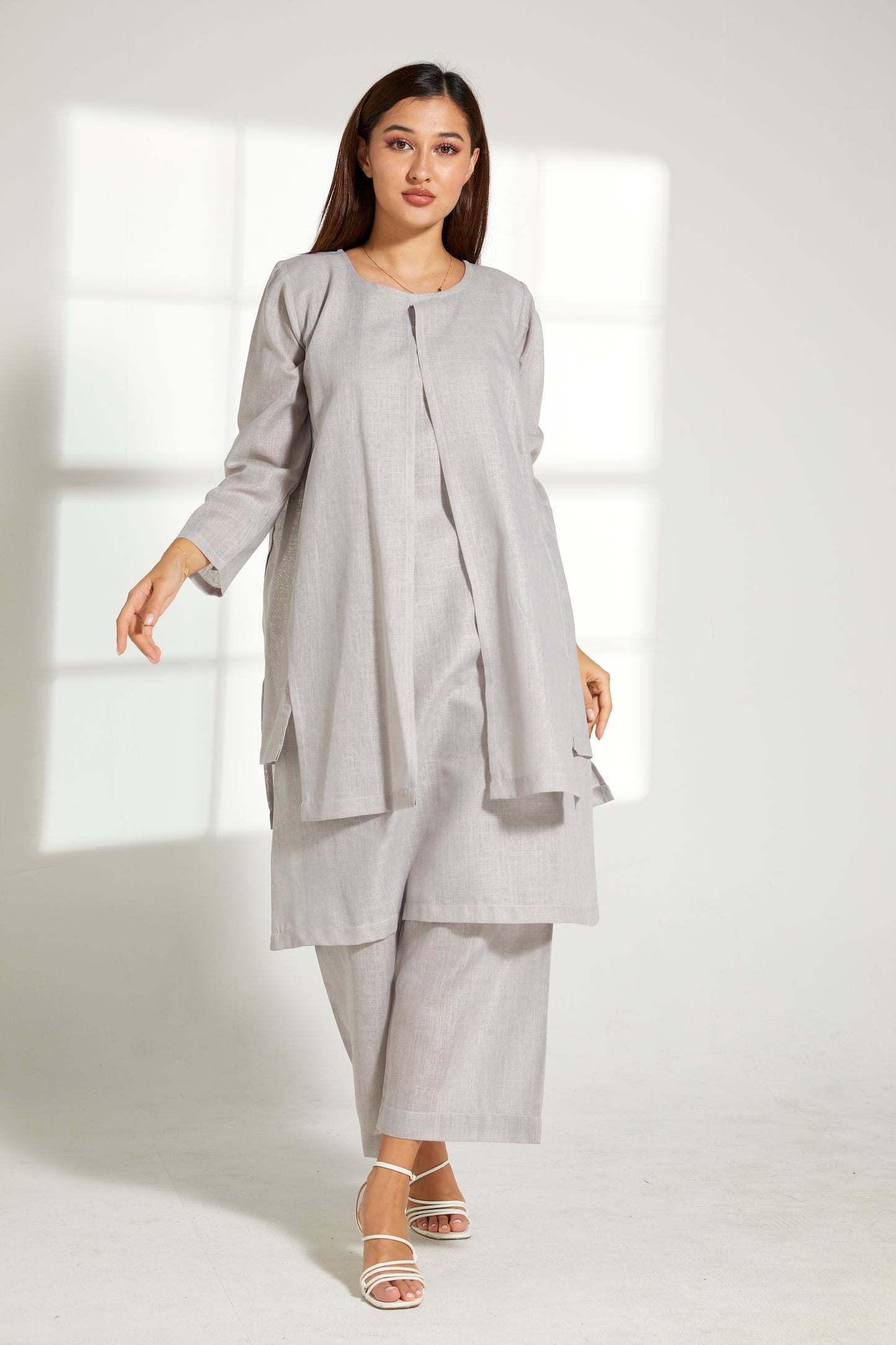 MOiSTREET Grey Linen Fabric Top and Pants Set (7849650389219)