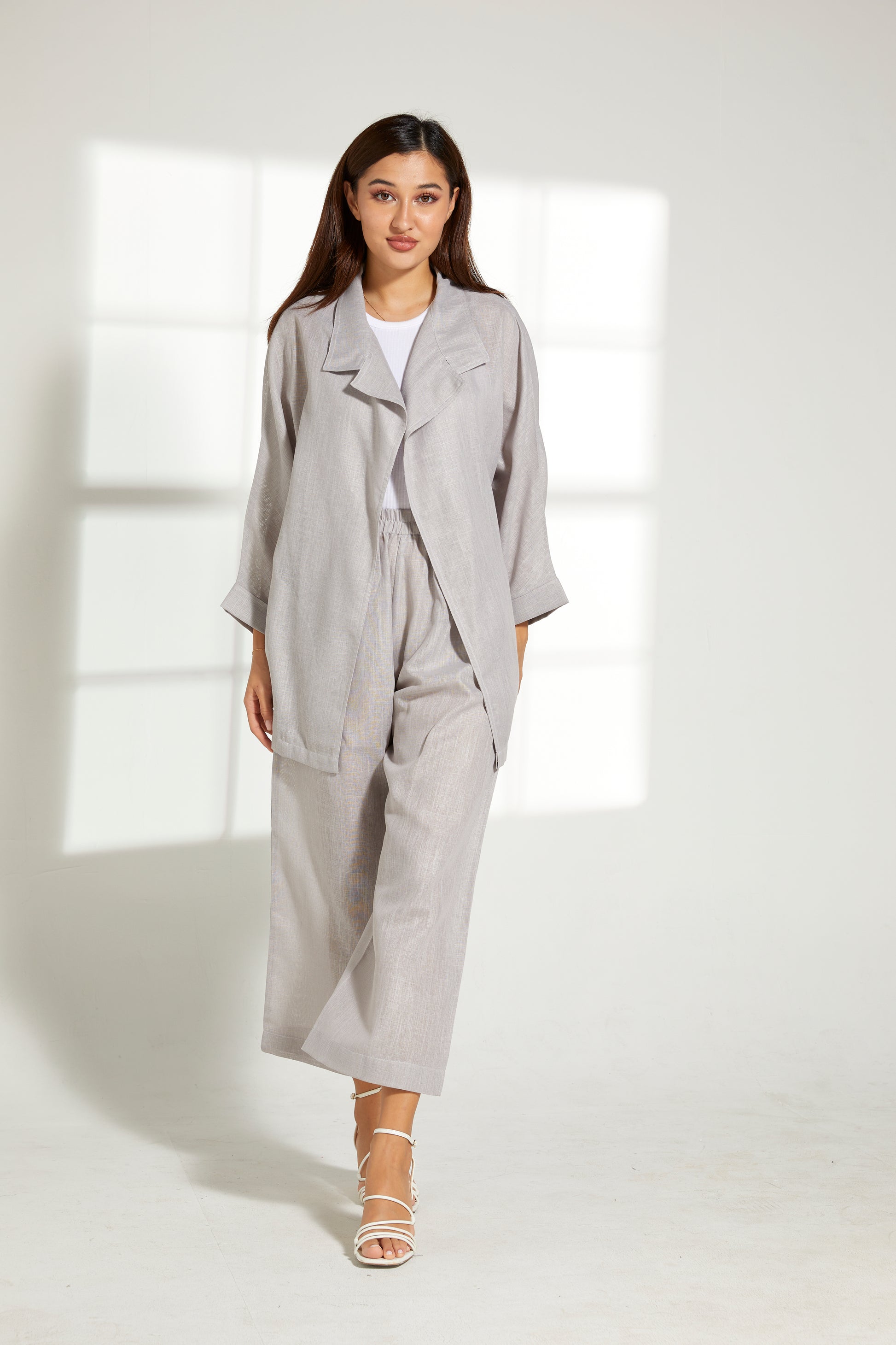 MOiSTREET Grey Linen Fabric Top and Pants Set (7849658122467)