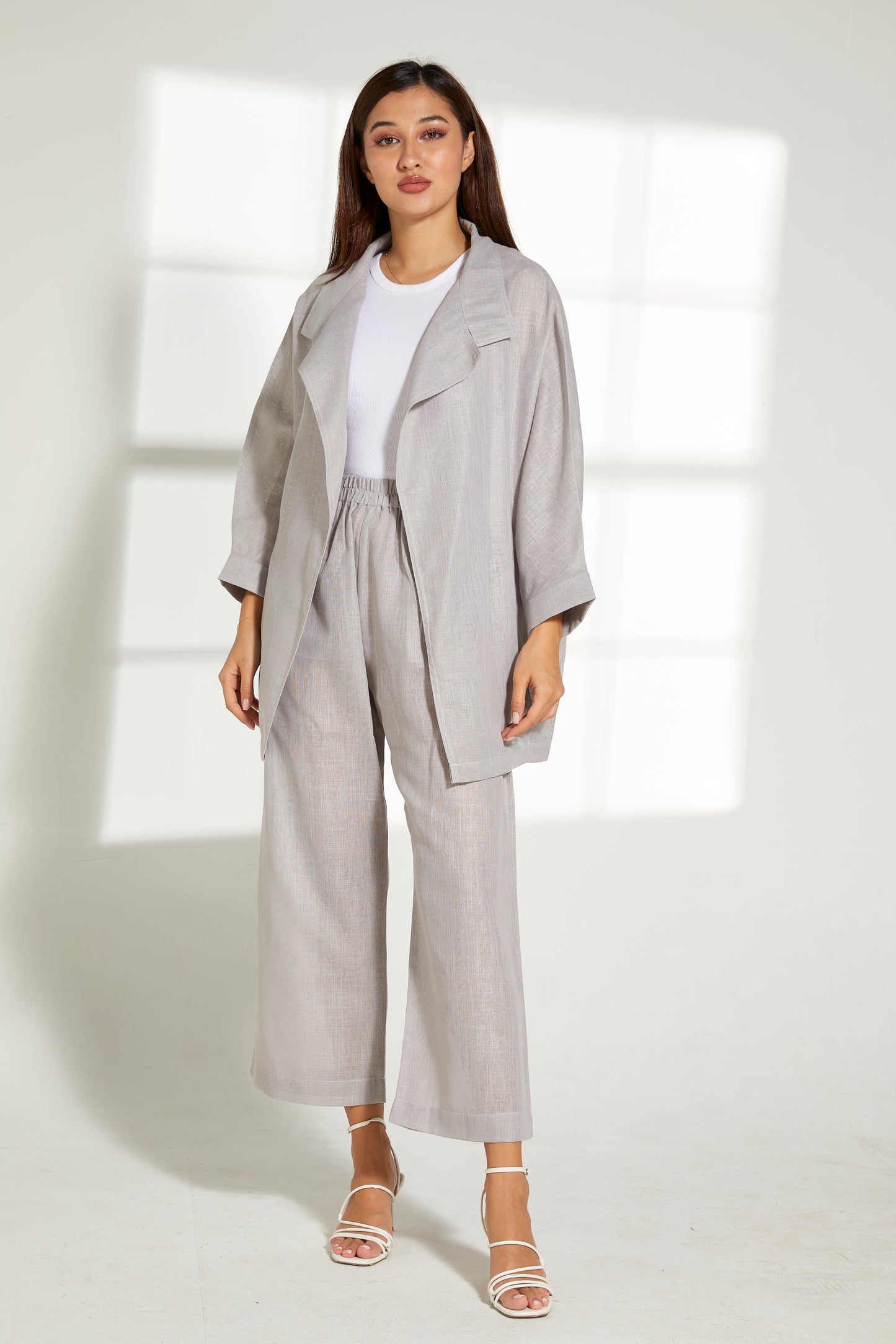 MOiSTREET Grey Linen Fabric Top and Pants Set (7849658122467)