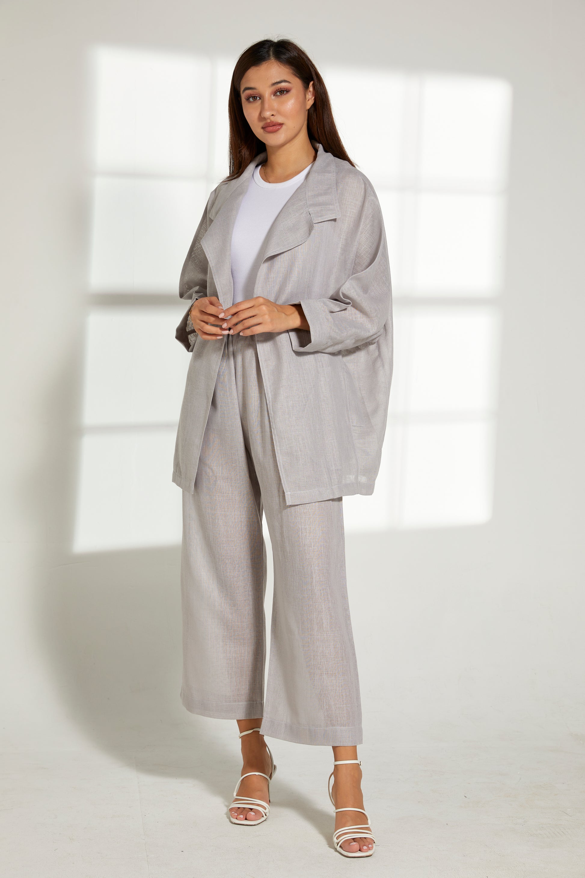 MOiSTREET Grey Linen Fabric Top and Pants Set (7849658122467)