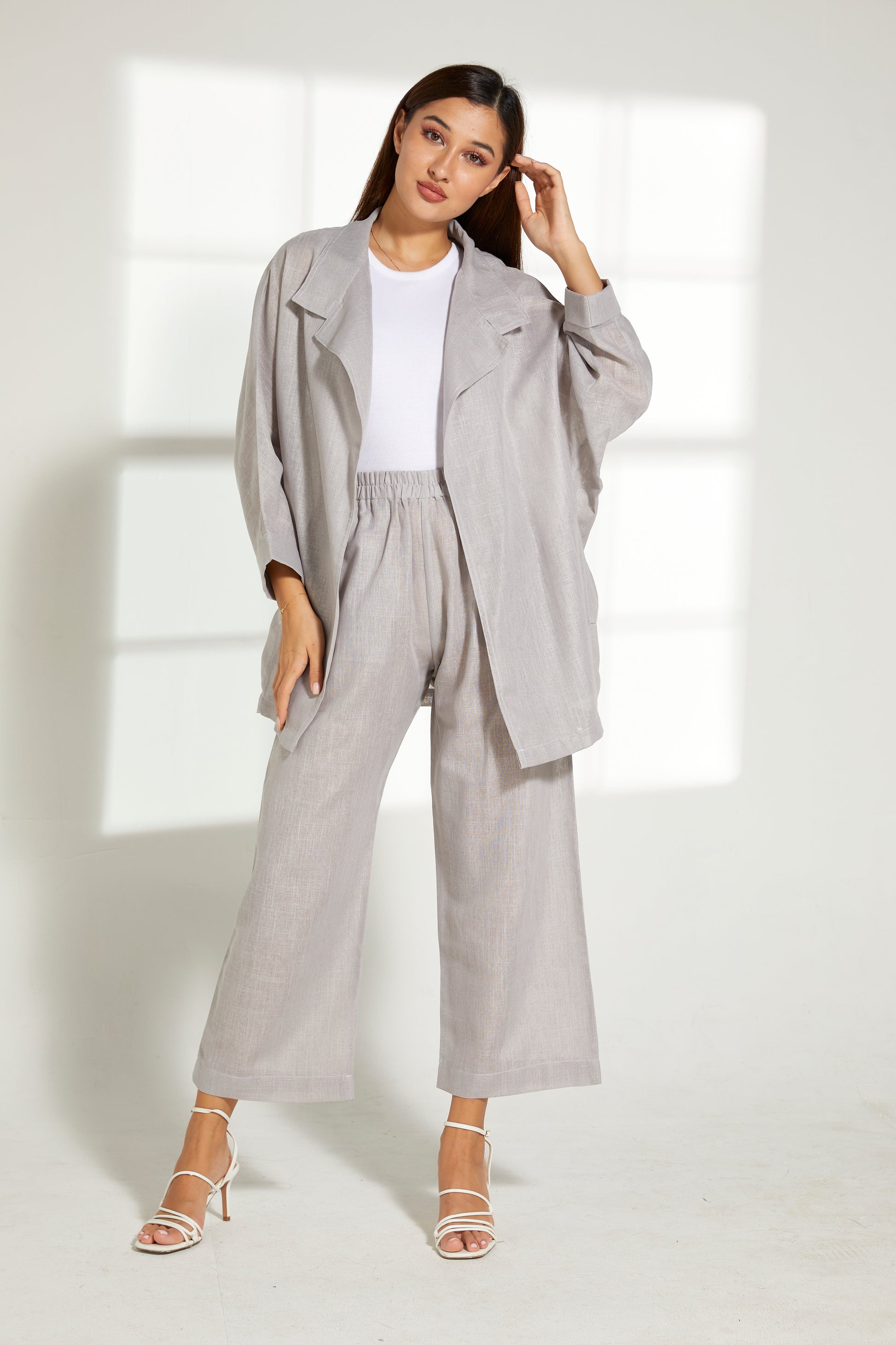 MOiSTREET Grey Linen Fabric Top and Pants Set (7849658122467)