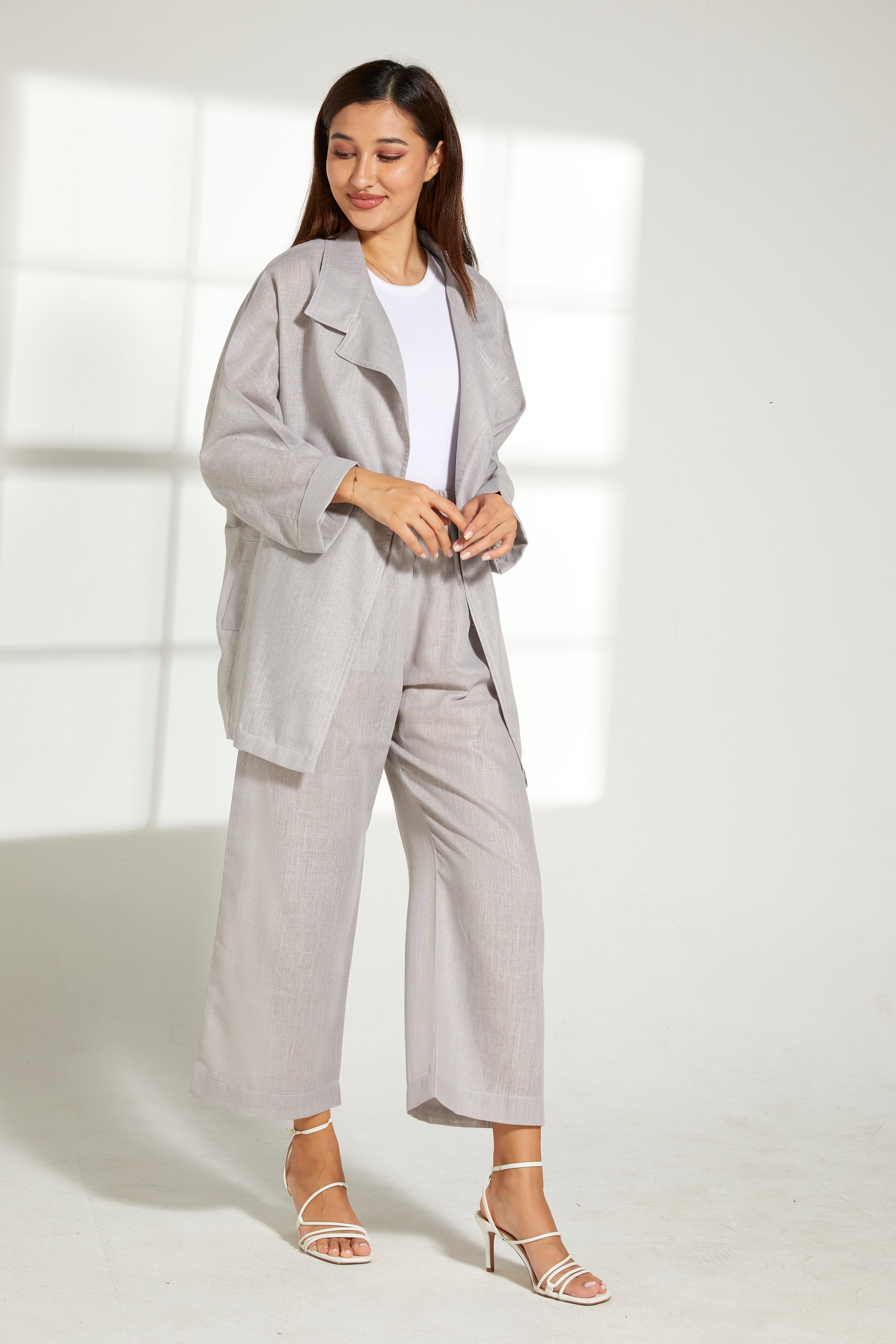 MOiSTREET Grey Linen Fabric Top and Pants Set (7849658122467)