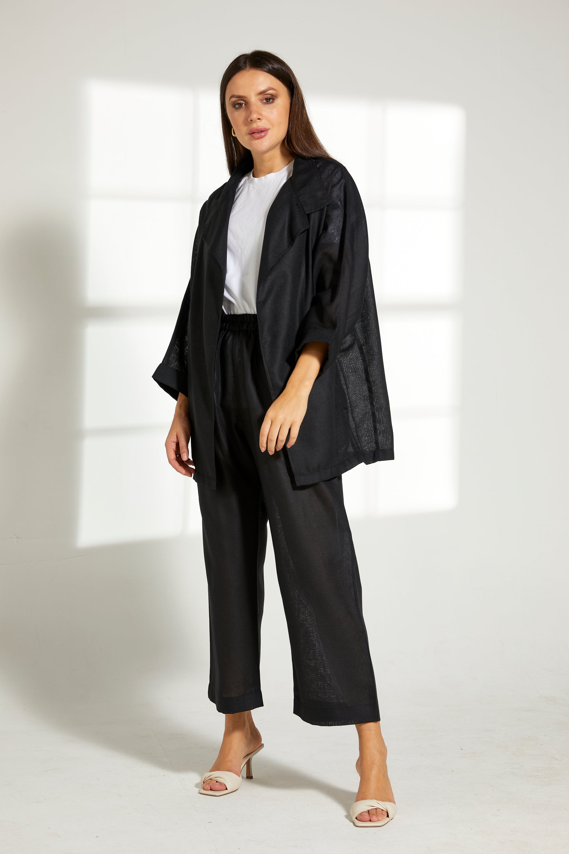 MOiSTREET Black Linen Top and Pants Set (7849663267043)