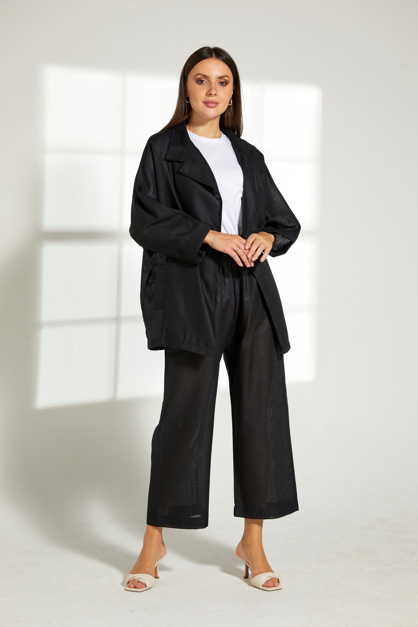 MOiSTREET Black Linen Top and Pants Set (7849663267043)