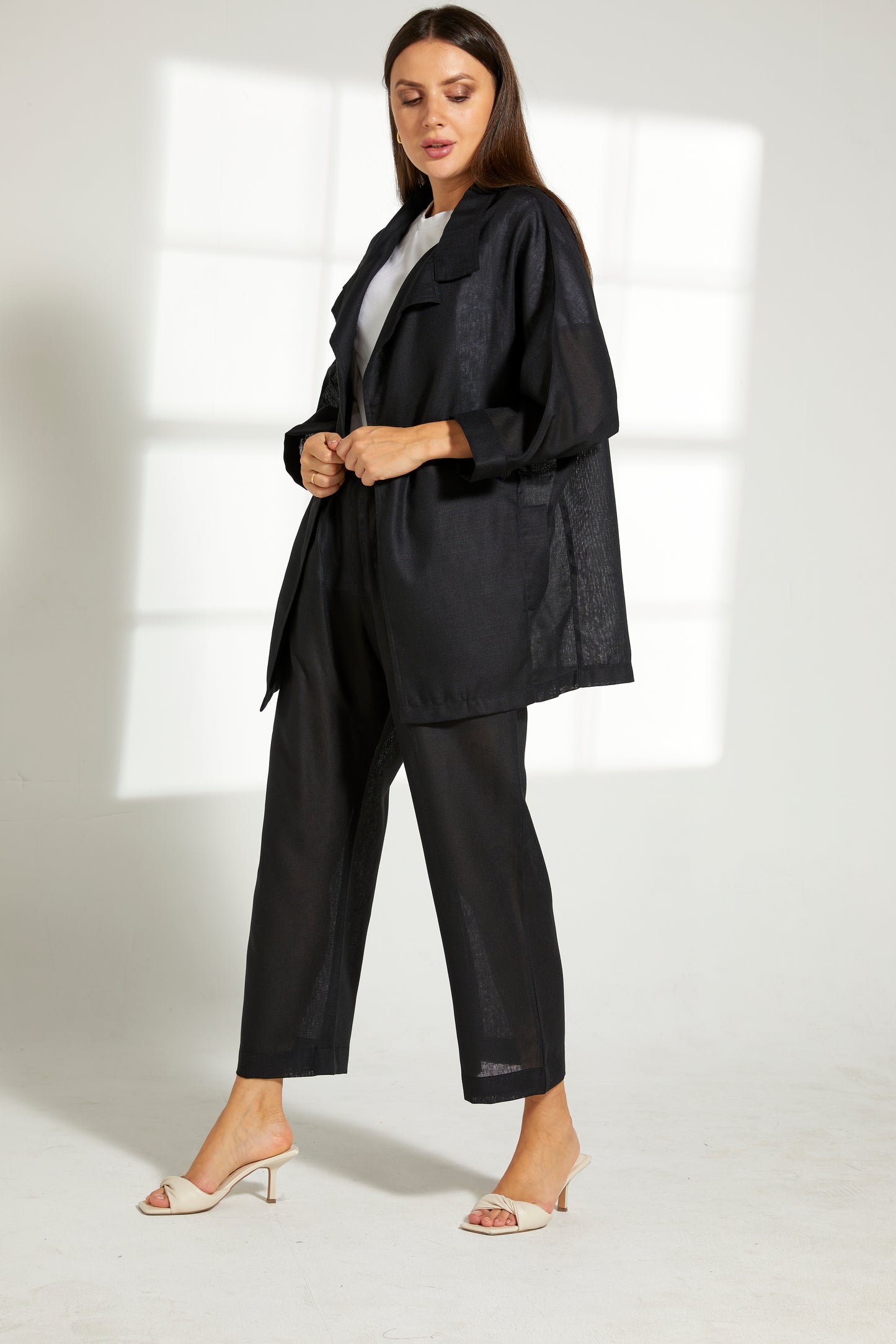 MOiSTREET Black Linen Top and Pants Set (7849663267043)