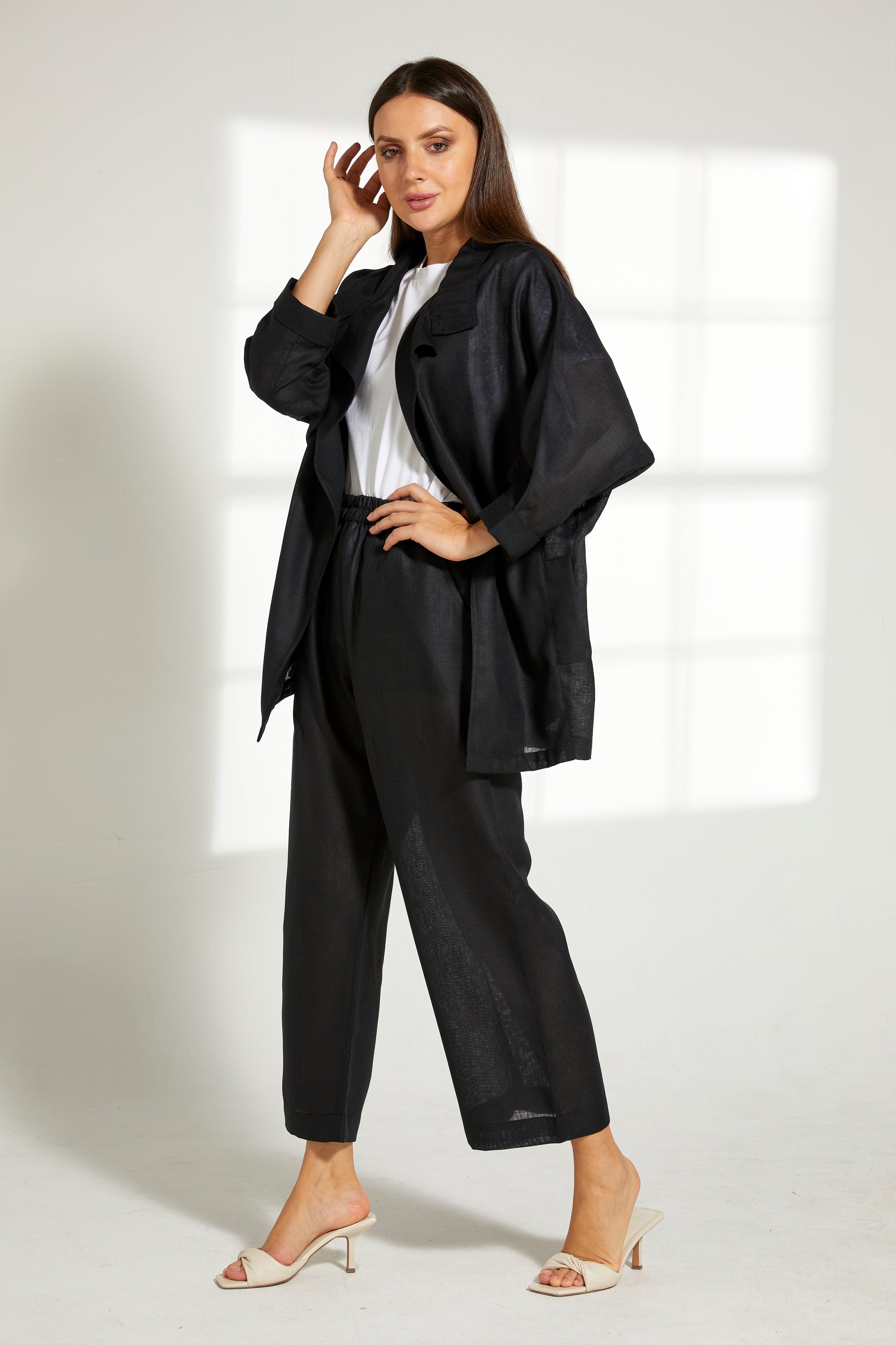 MOiSTREET Black Linen Top and Pants Set (7849663267043)