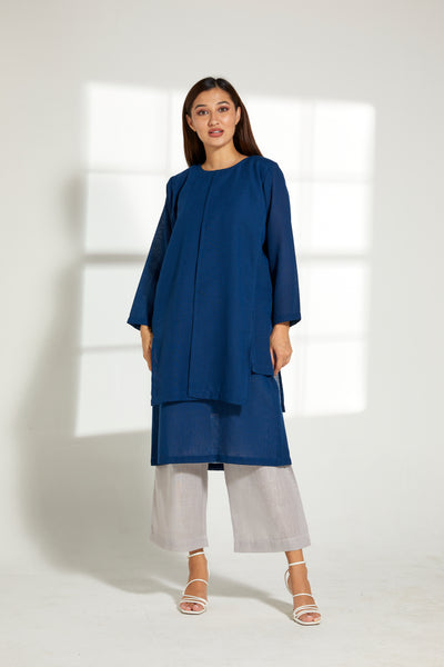 MOiSTREET Blue Linen Top and Grey Pants Set (7849655861475)
