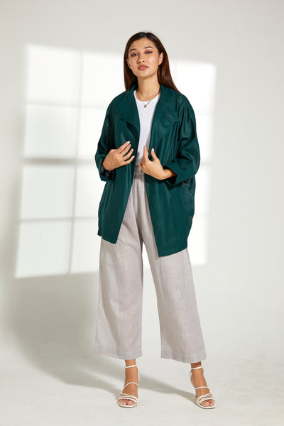 MOiSTREET Green  Linen Top and Grey Pants Set (7849671557347)