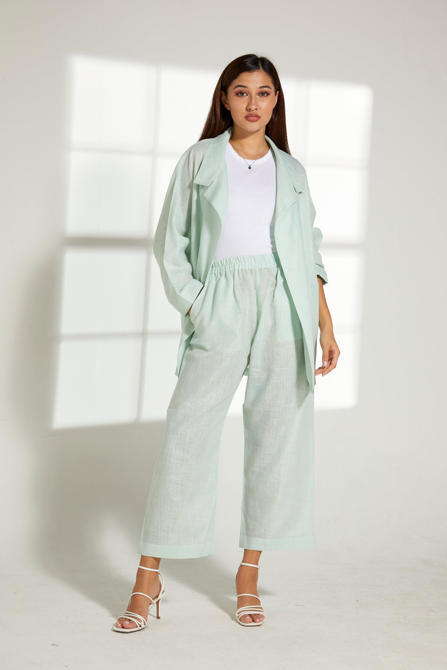 MOiSTREET Sea Green   Linen Top and Pants Set (7849676964067)