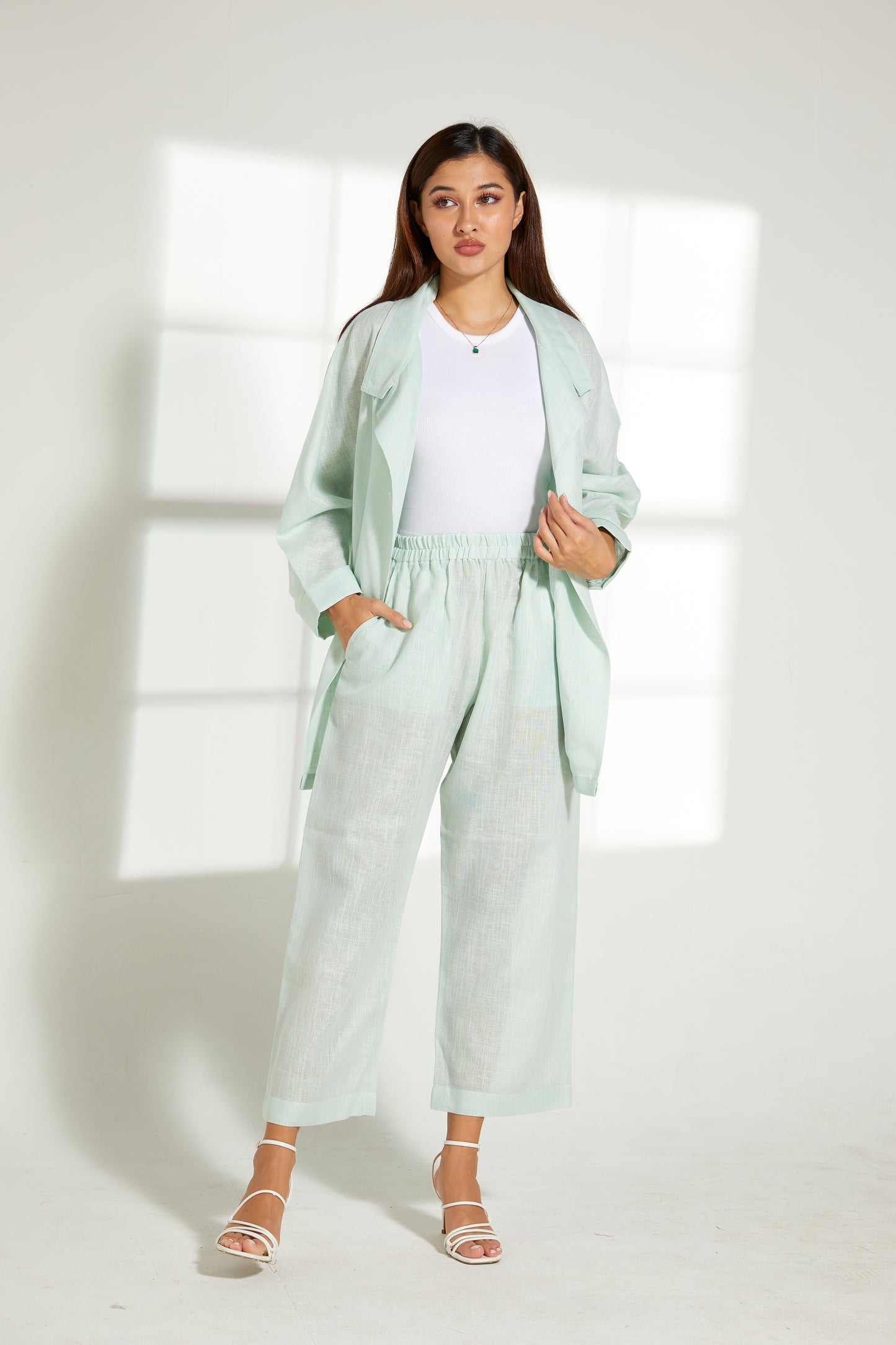 MOiSTREET Sea Green   Linen Top and Pants Set (7849676964067)