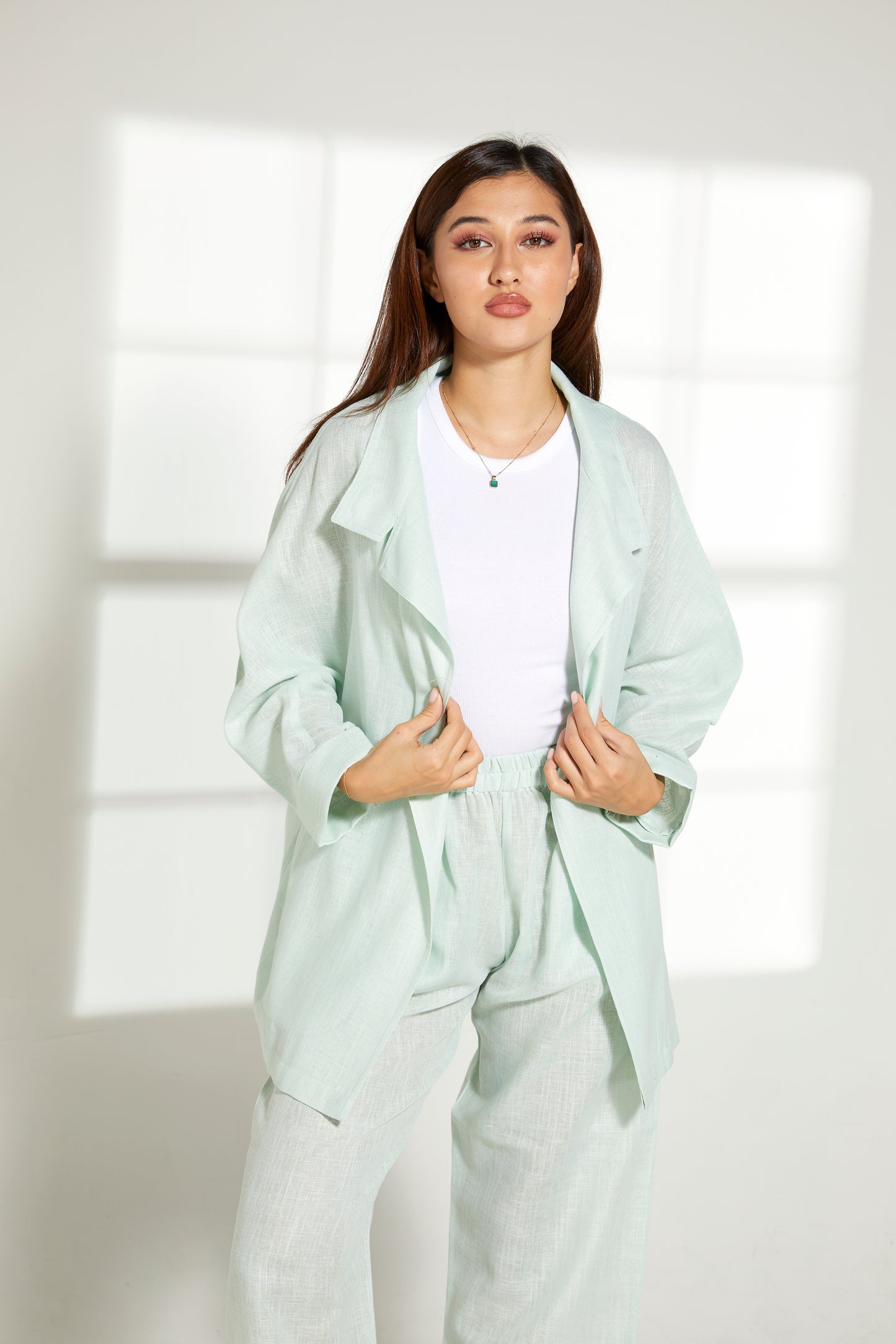 MOiSTREET Sea Green   Linen Top and Pants Set (7849676964067)