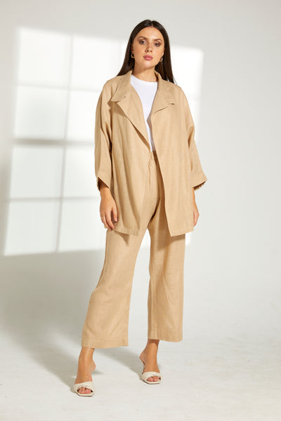 Copy of MOiSTREET Tan Linen Fabric With  Top and Pants Set (7821978042595)
