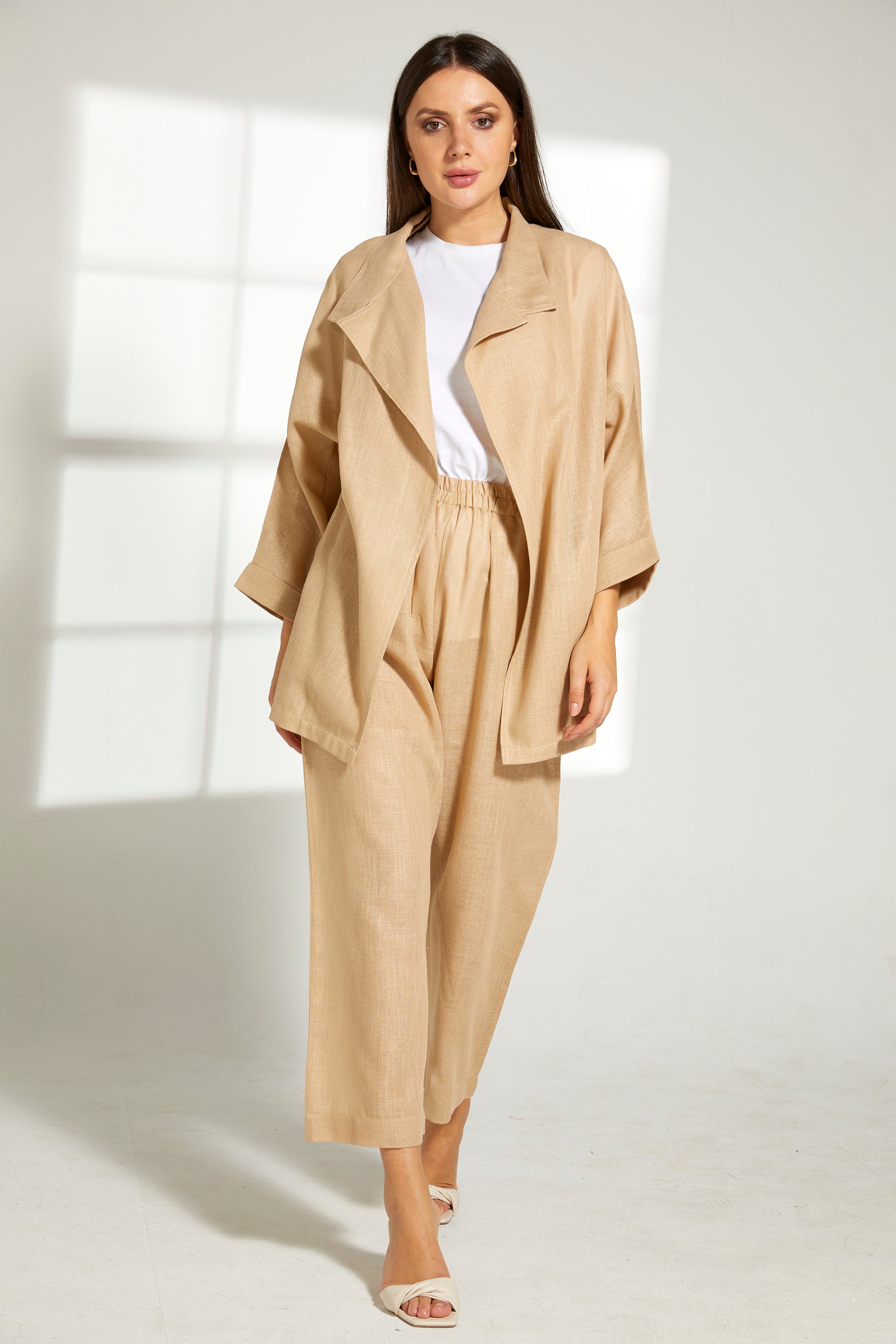 Copy of MOiSTREET Tan Linen Fabric With  Top and Pants Set (7821978042595)