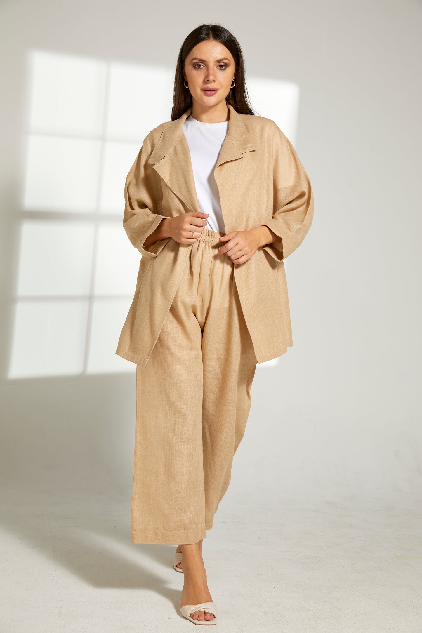 Copy of MOiSTREET Tan Linen Fabric With  Top and Pants Set (7821978042595)