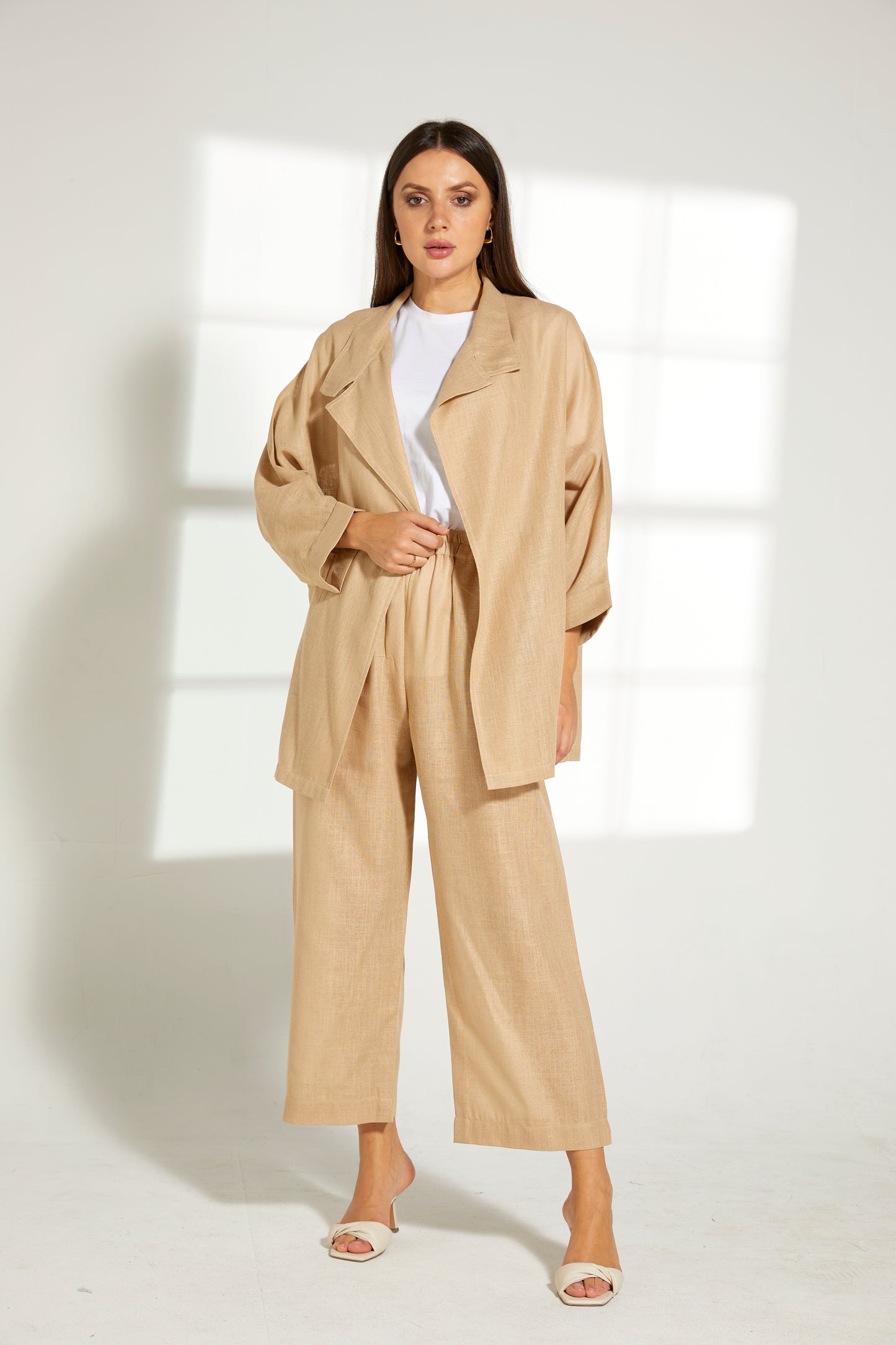 Copy of MOiSTREET Tan Linen Fabric With  Top and Pants Set (7821978042595)