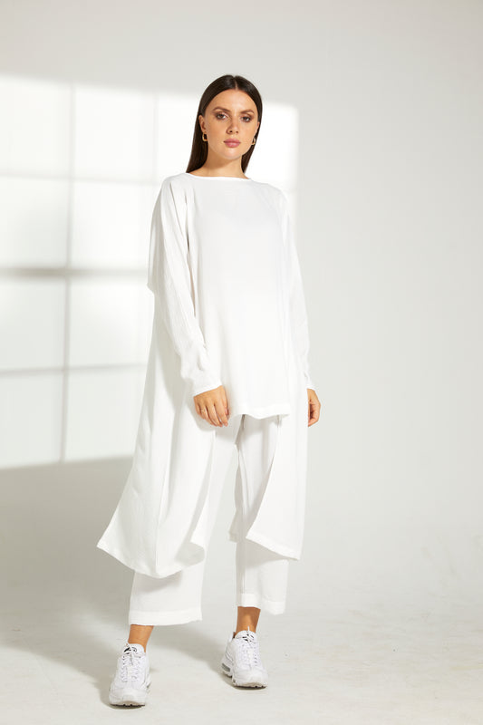 MOiSTREET White CEY Fabric With  Top and Pants Set (7821813186787)