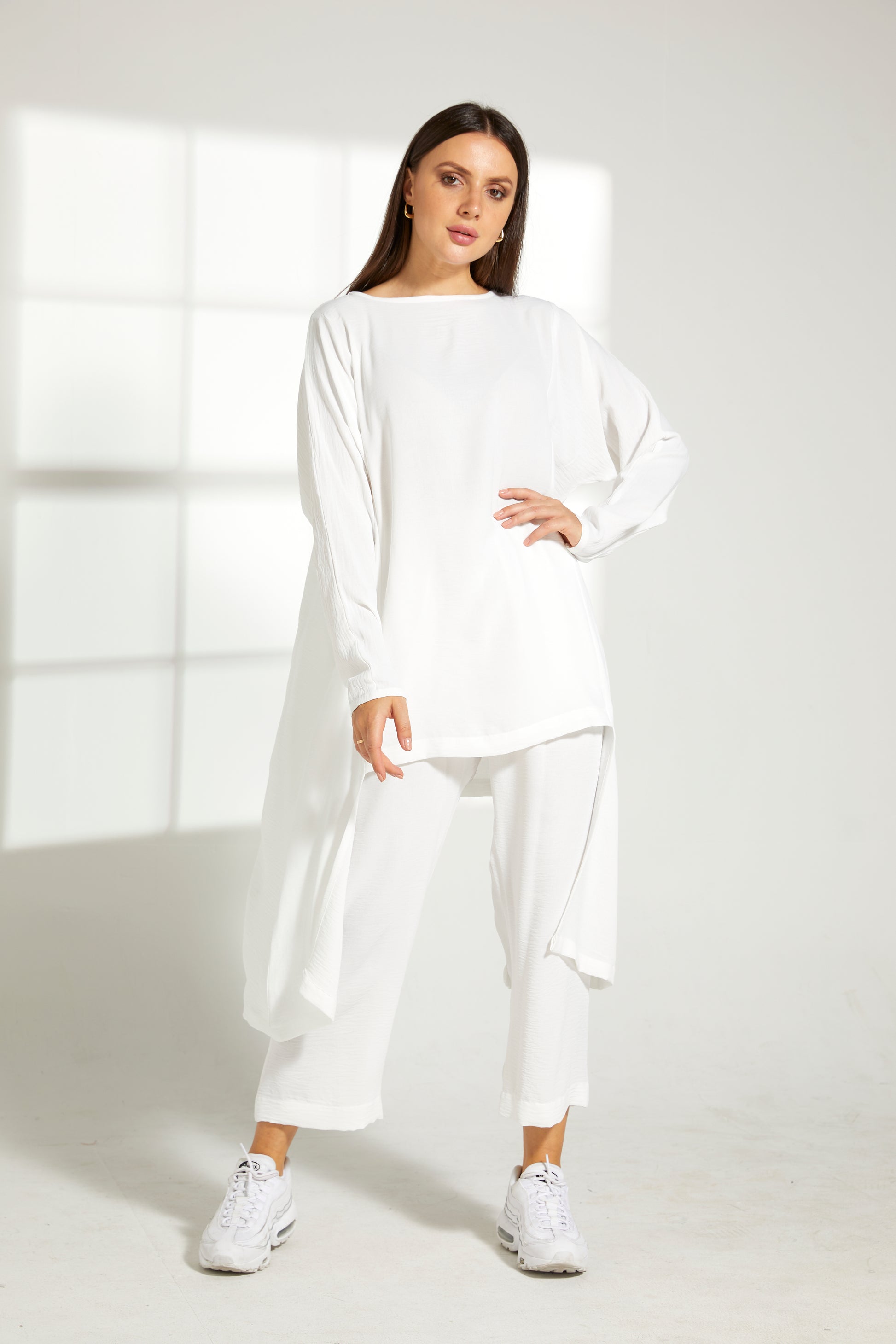 MOiSTREET White CEY Fabric With  Top and Pants Set (7821813186787)