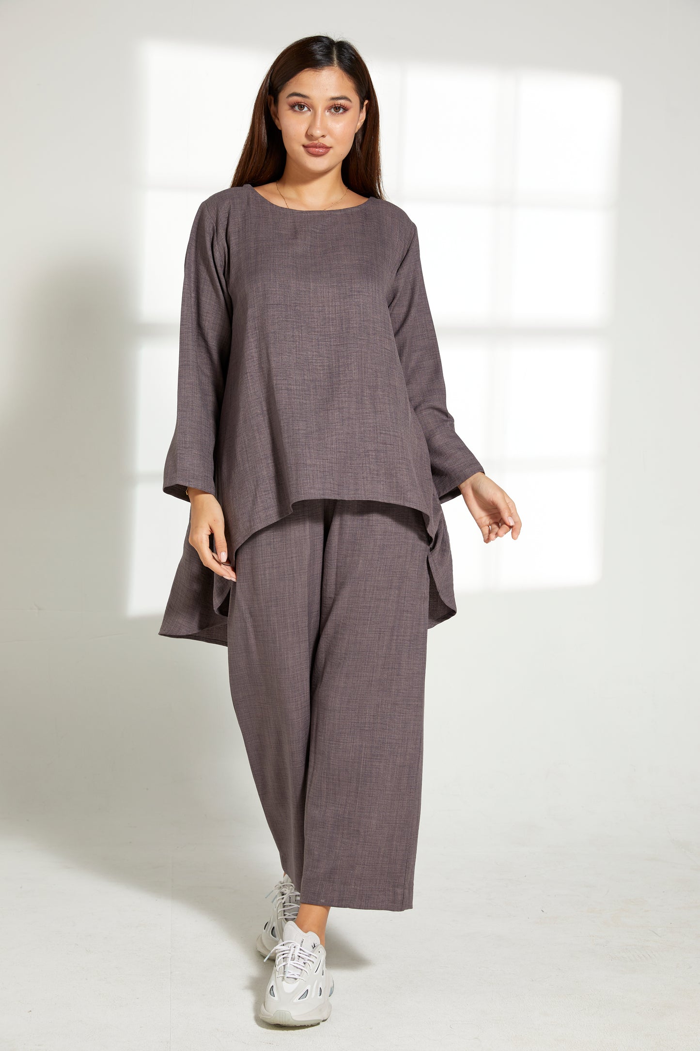 MOiSTREET Grey CEY Mélange Fabric With  Top And Pants Set (7821607141603)