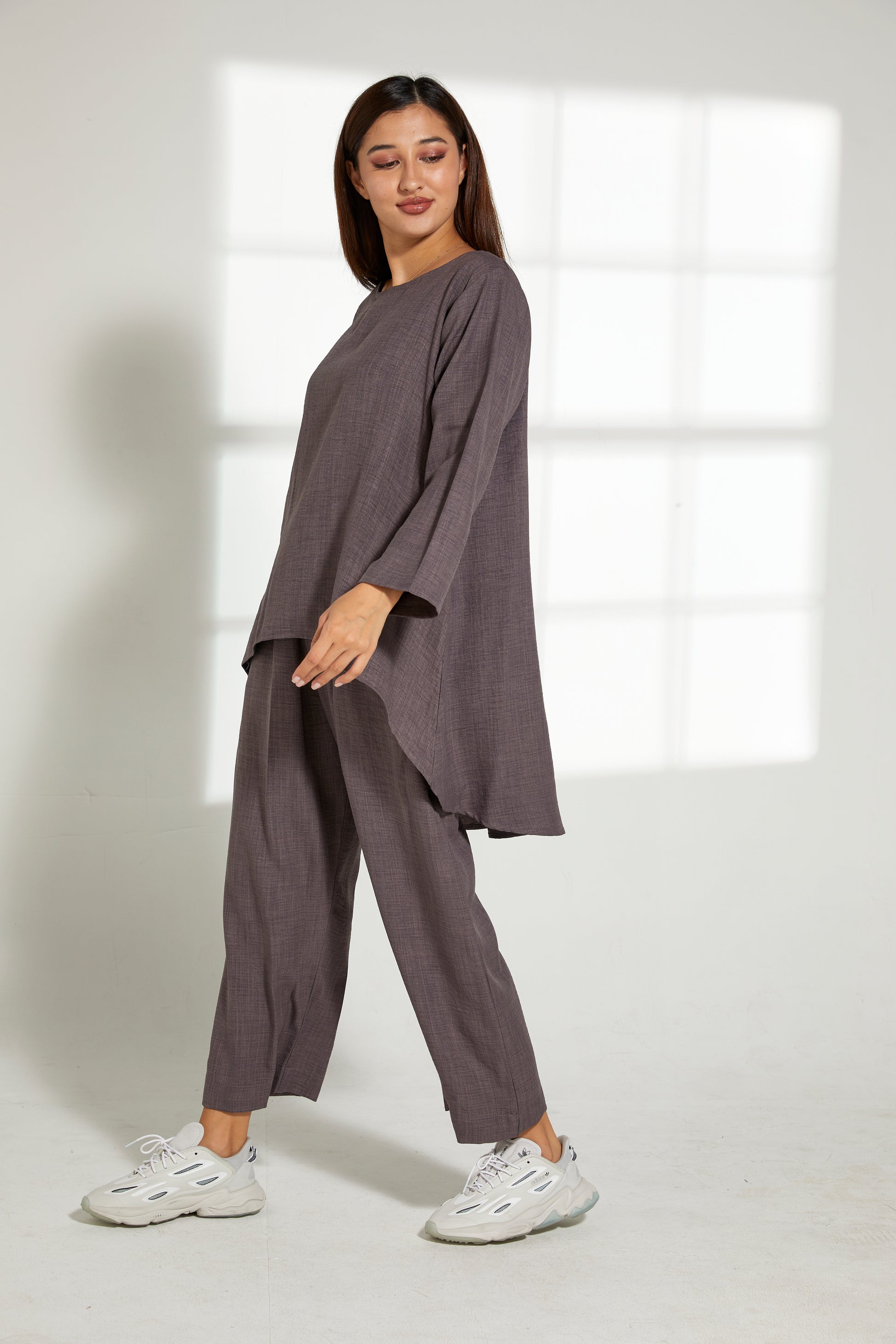 MOiSTREET Grey CEY Mélange Fabric With  Top And Pants Set (7821607141603)