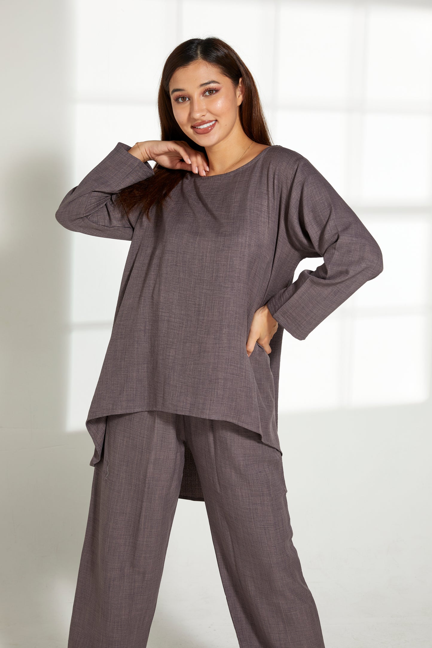 MOiSTREET Grey CEY Mélange Fabric With  Top And Pants Set (7821607141603)