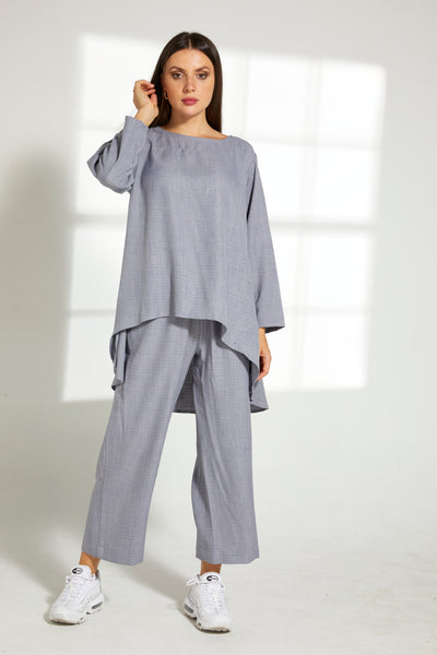 MOiSTREET Grey CEY Mélange Fabric With  Top And Pants Set (7821597671651)
