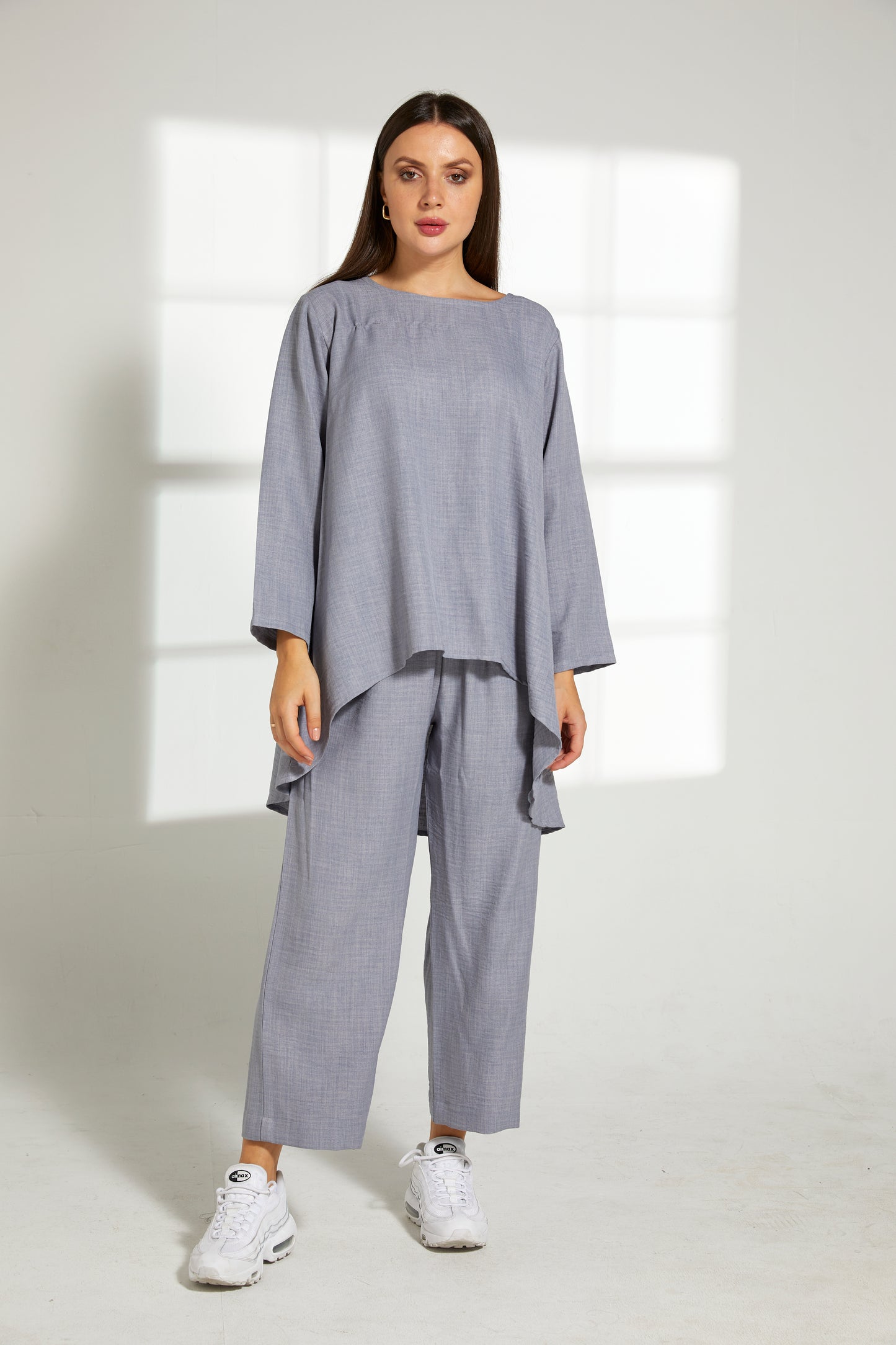 MOiSTREET Grey CEY Mélange Fabric With  Top And Pants Set (7821597671651)