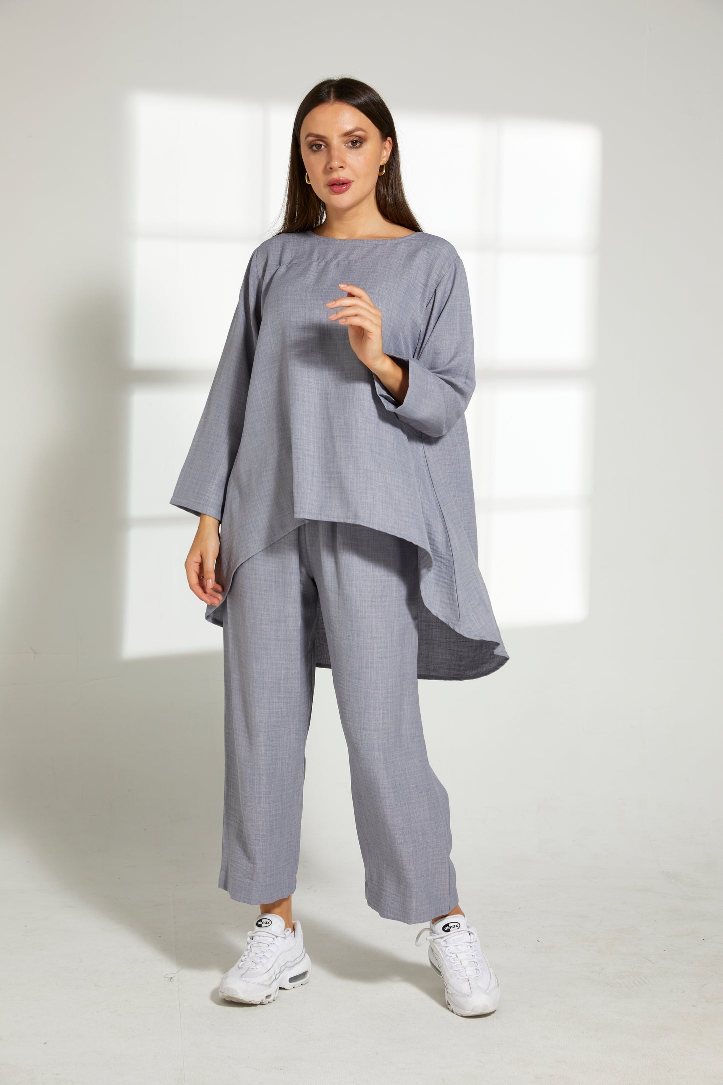 MOiSTREET Grey CEY Mélange Fabric With  Top And Pants Set (7821597671651)