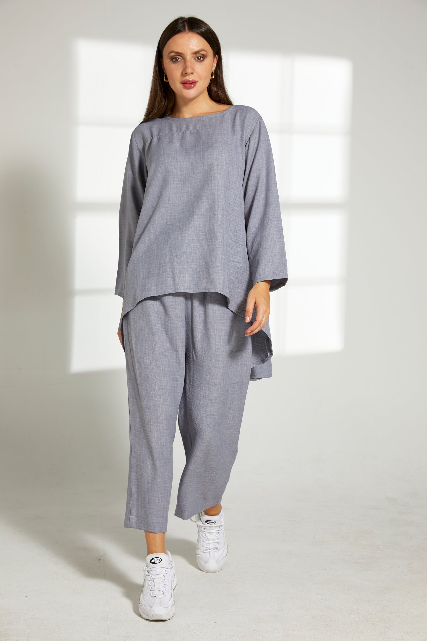 MOiSTREET Grey CEY Mélange Fabric With  Top And Pants Set (7821597671651)