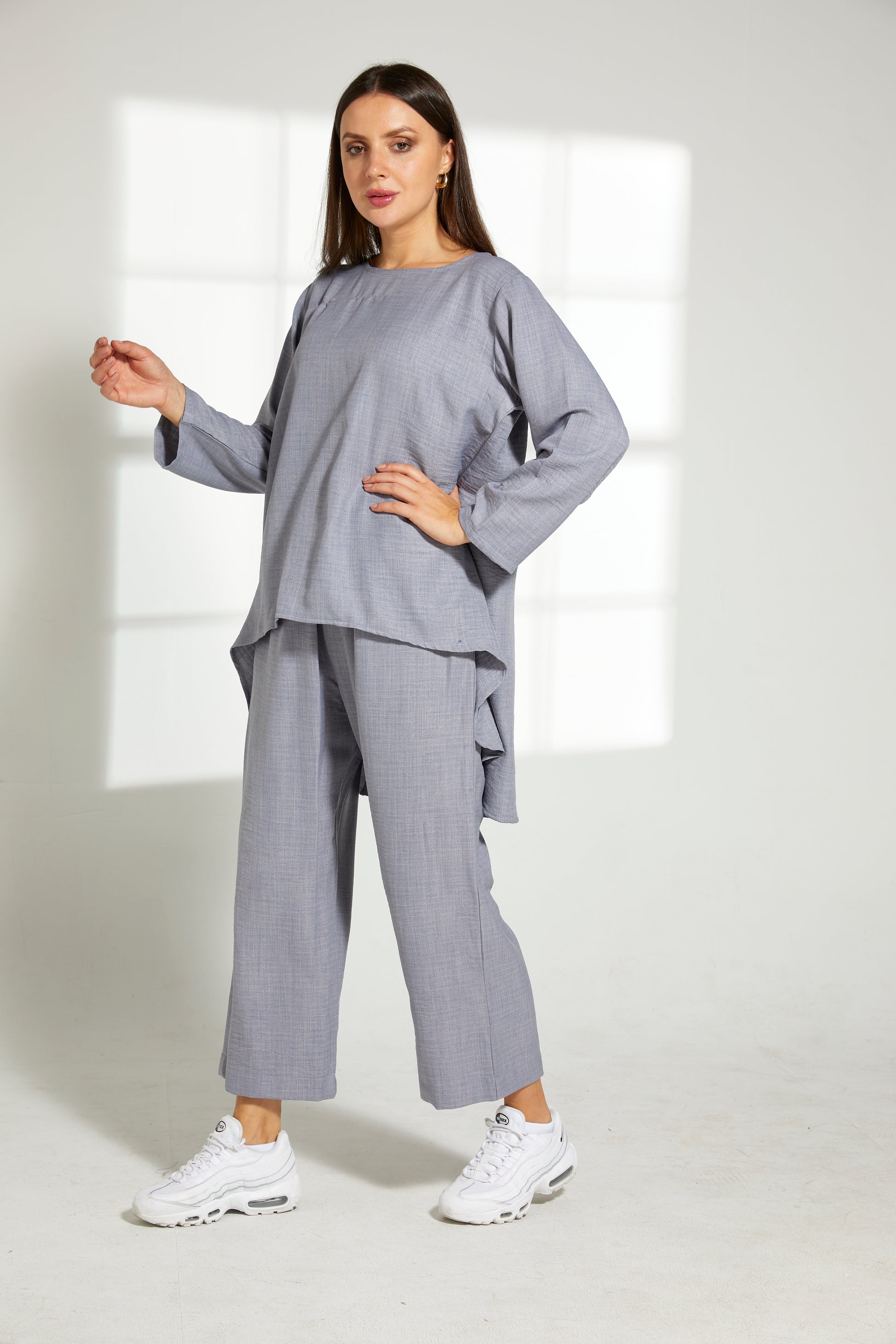 MOiSTREET Grey CEY Mélange Fabric With  Top And Pants Set (7821597671651)