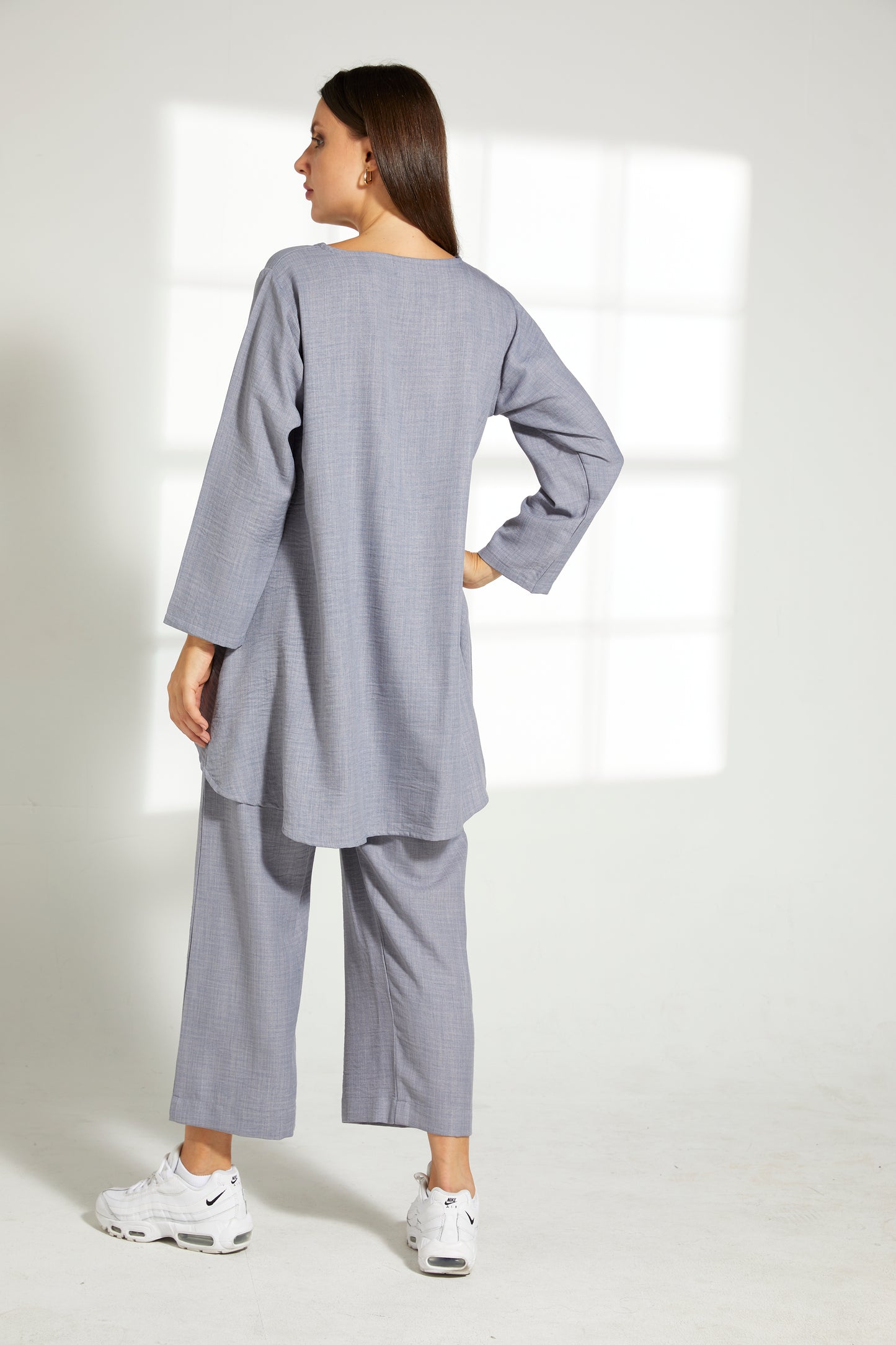 MOiSTREET Grey CEY Mélange Fabric With  Top And Pants Set (7821597671651)