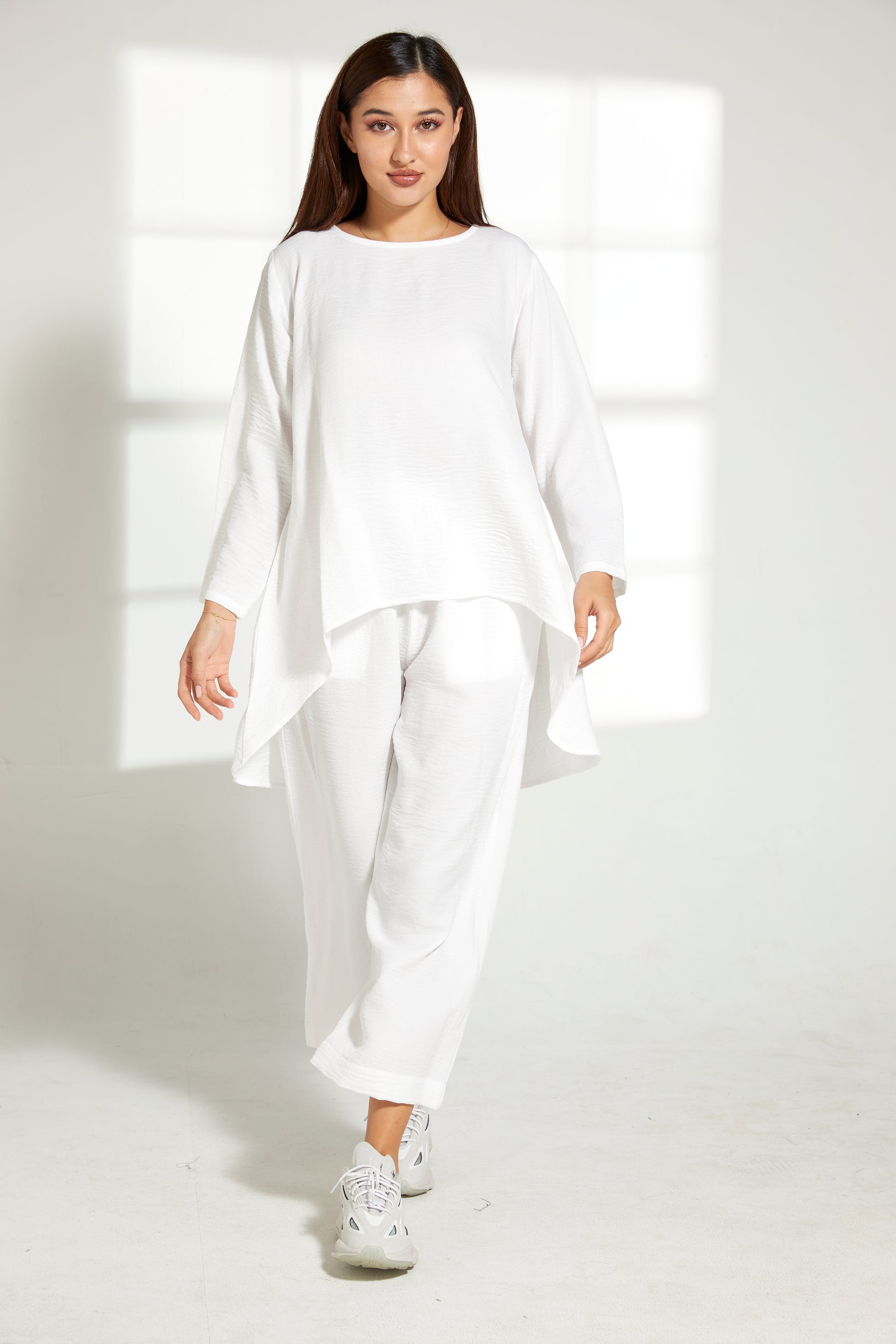 MOiSTREET White CEY Mélange Fabric With  Top And Pants Set (7821339951331)