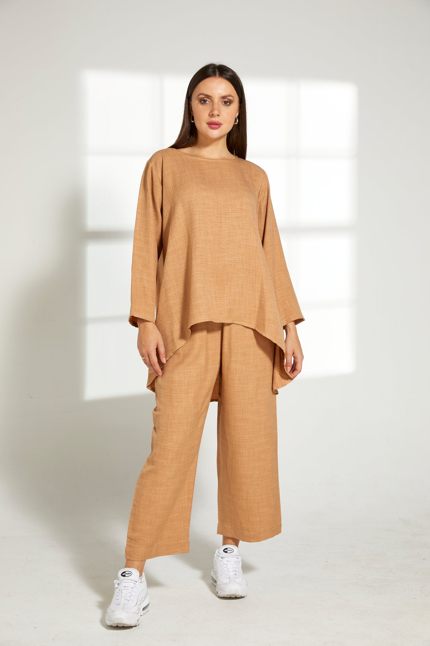 MOiSTREET TAN CEY Mélange Fabric With  Top And Pants Set (7821333561571)