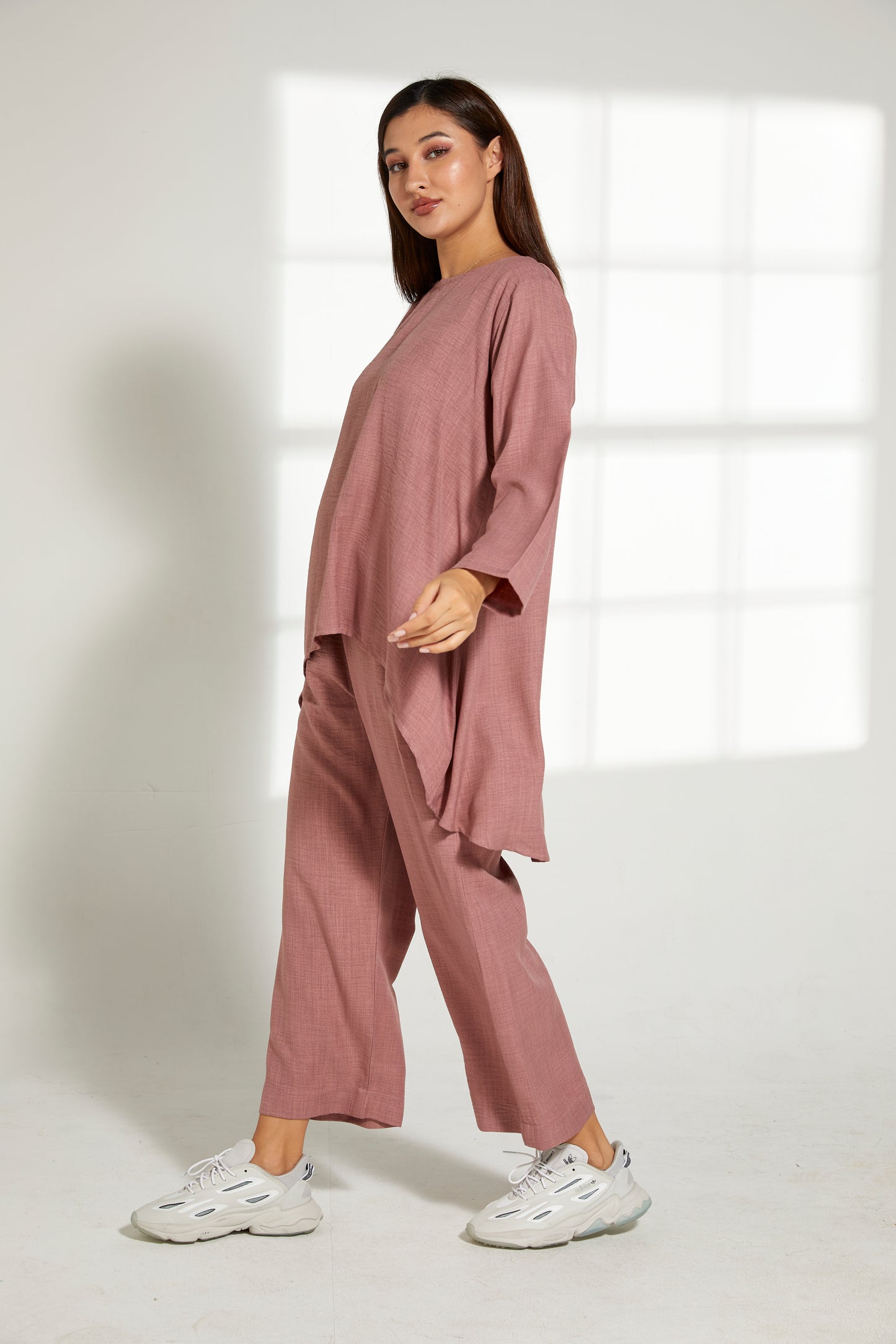 MOiSTREET Pink CEY Mélange Fabric With  Top And Pants Set (7821332709603)