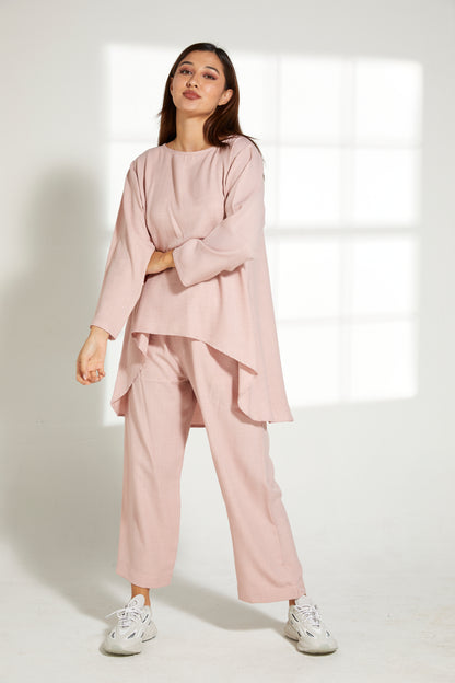 Copy of MOiSTREET Nude Pink CEY Mélange Fabric With  Top And Pants set (7821326024931)