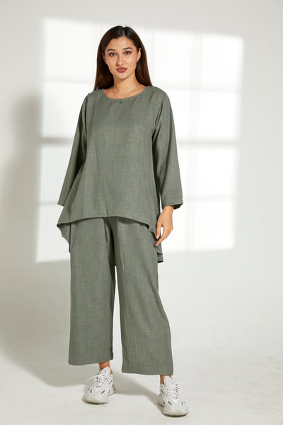 MOiSTREET Green CEY Mélange Fabric With  Top And Pant (7821316489443)