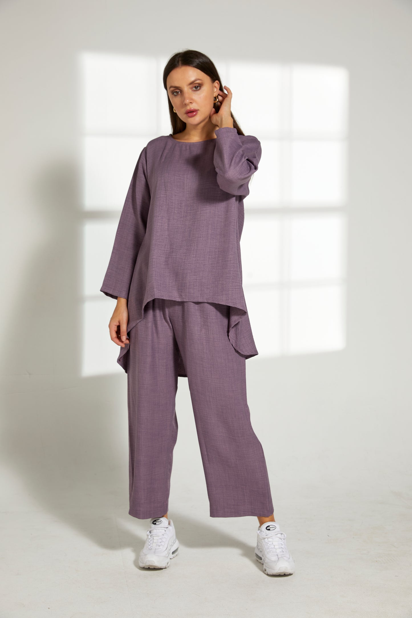 MOiSTREET Purple CEY Mélange Fabric With  Top And Pant (7821311508707)