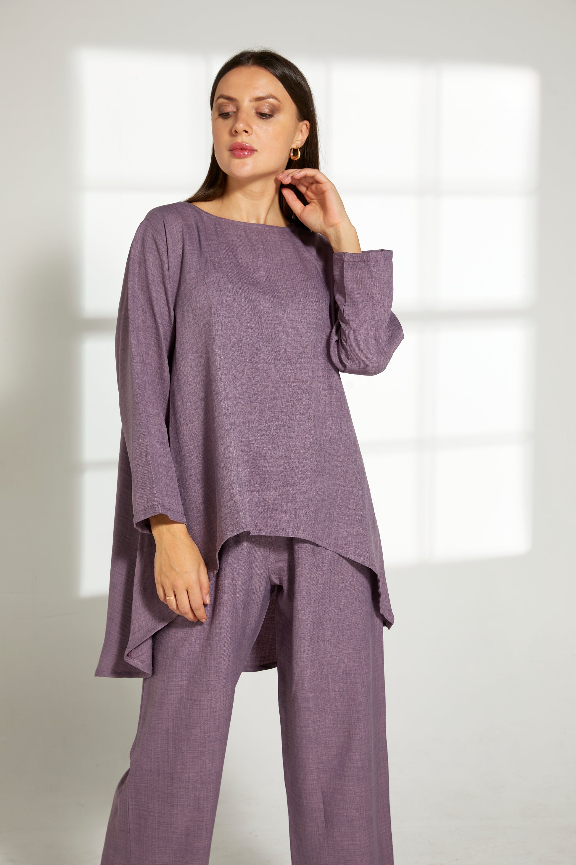 MOiSTREET Purple CEY Mélange Fabric With  Top And Pant (7821311508707)