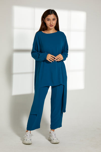 MOiSTREET Blue CEY Fabric With  Top And Pants Set (7821735297251)