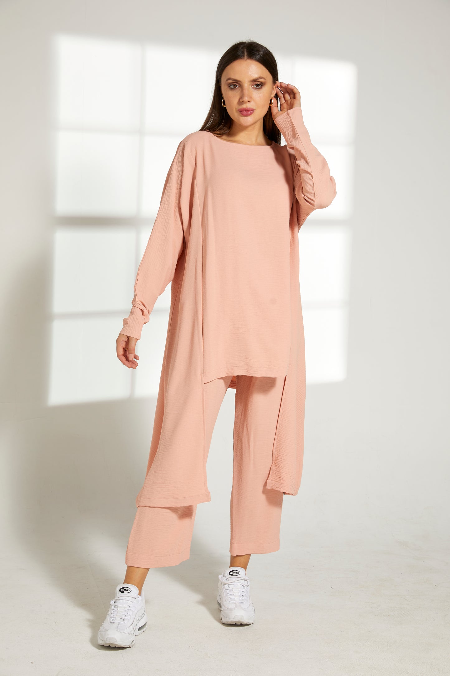 MOiSTREET Peach CEY Mélange Fabric With  Top And Pants Set (7821690274019)