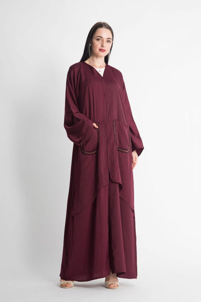 Shop Maroon Embroidery Pocket Abaya for Women (6701402489016)
